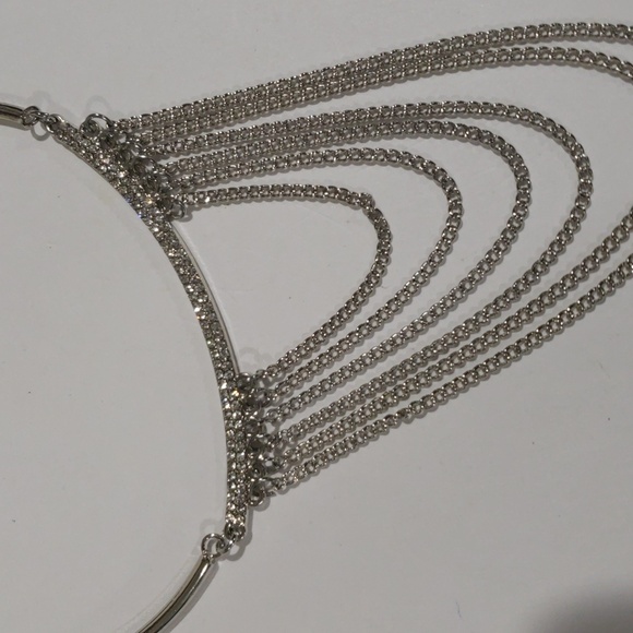 Elegant Silver-Tone Multi-Layer Chain Statement Necklace Women's Fashion Jewelry - Picture 6 of 8